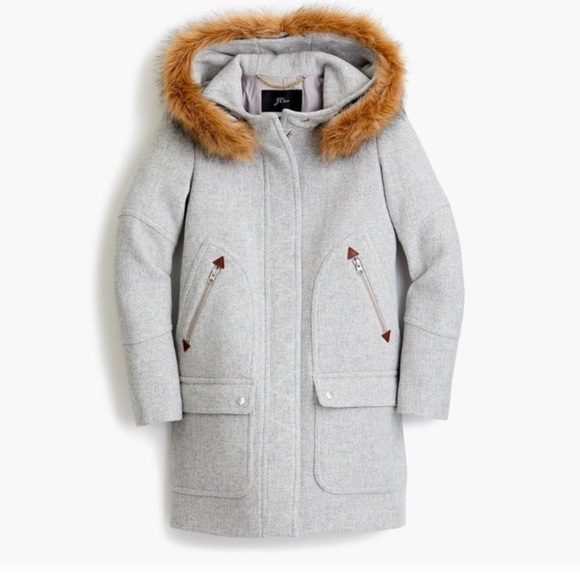J.Crew Stadium Cloth Chateau Wool Gray Parka Coat Womens 0 Petite Gray - Picture 3 of 8